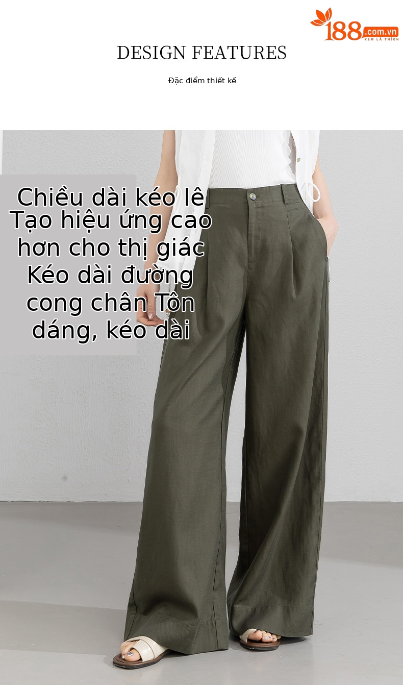 Quần culottes nữ ống rộng cạp cao vải linen phối sợi Lyocell, dáng suông rủ nhẹ, dài chạm đất — Màu sắc chi tiết 10