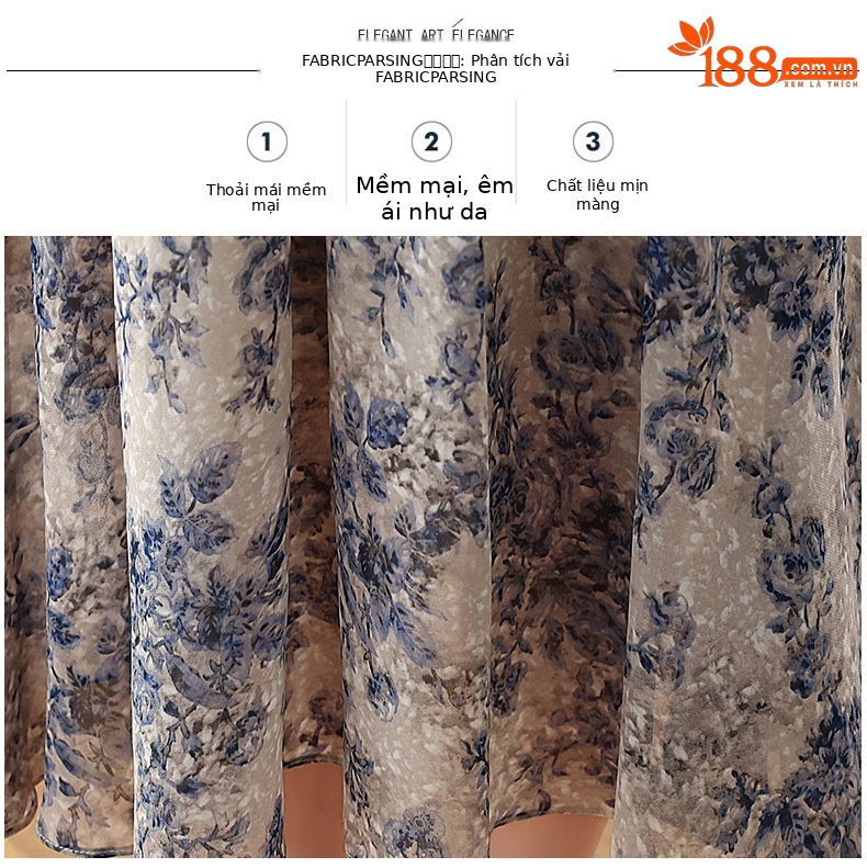 Đầm maxi nữ thắt eo họa tiết hoa nhí xòe lớn dáng suông — màu sắc, xanh lam chi tiết 8