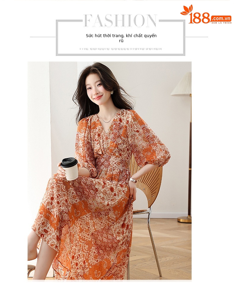 Đầm maxi nữ thắt eo họa tiết hoa nhí xòe lớn dáng suông — màu sắc, xanh lam chi tiết 18