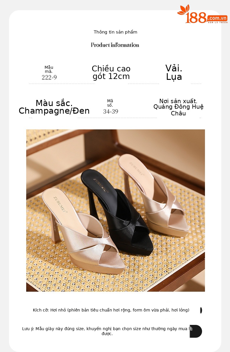 Sandal cao gót nữ mũi nhọn hở ngón, gót nhọn 9 cm, đế platform dày dáng — màu đen chi tiết 3