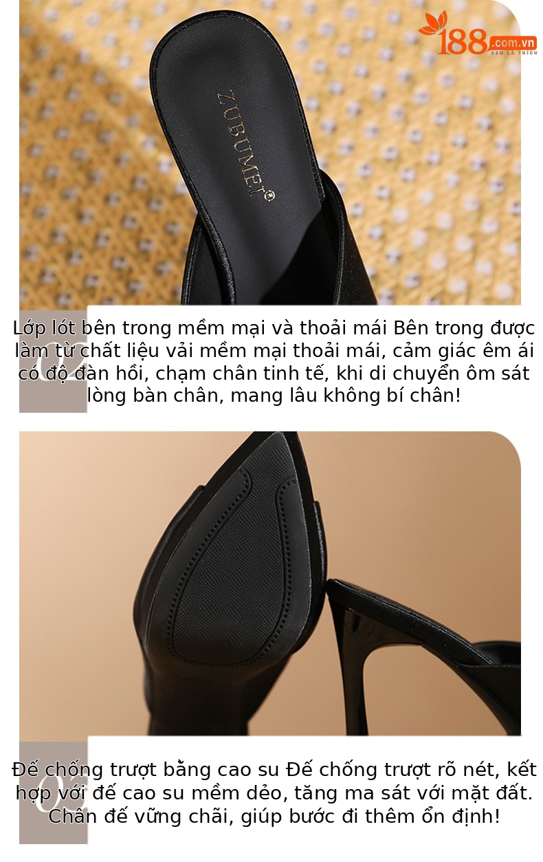 Sandal cao gót nữ mũi nhọn hở ngón, gót nhọn 9 cm, đế platform dày dáng — màu đen chi tiết 5