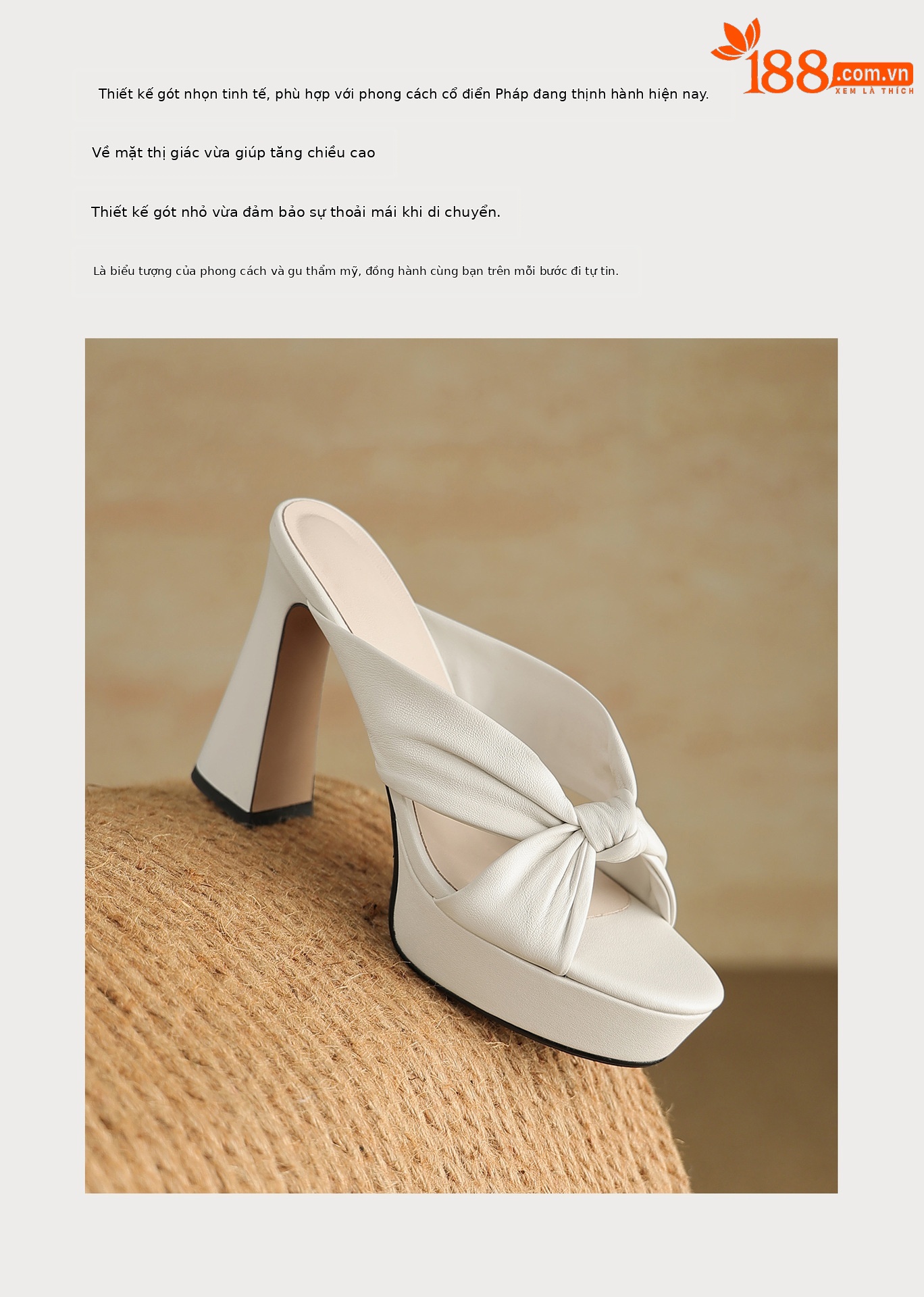 Sandal cao gót nữ mũi hở da cừu mềm, đế xuồng platform, gót vuông 8-10cm, nơ bướm — Hồng 8cm, Xanh da trời 10cm, Hồng 10cm, Trắng kem 8cm chi tiết 4