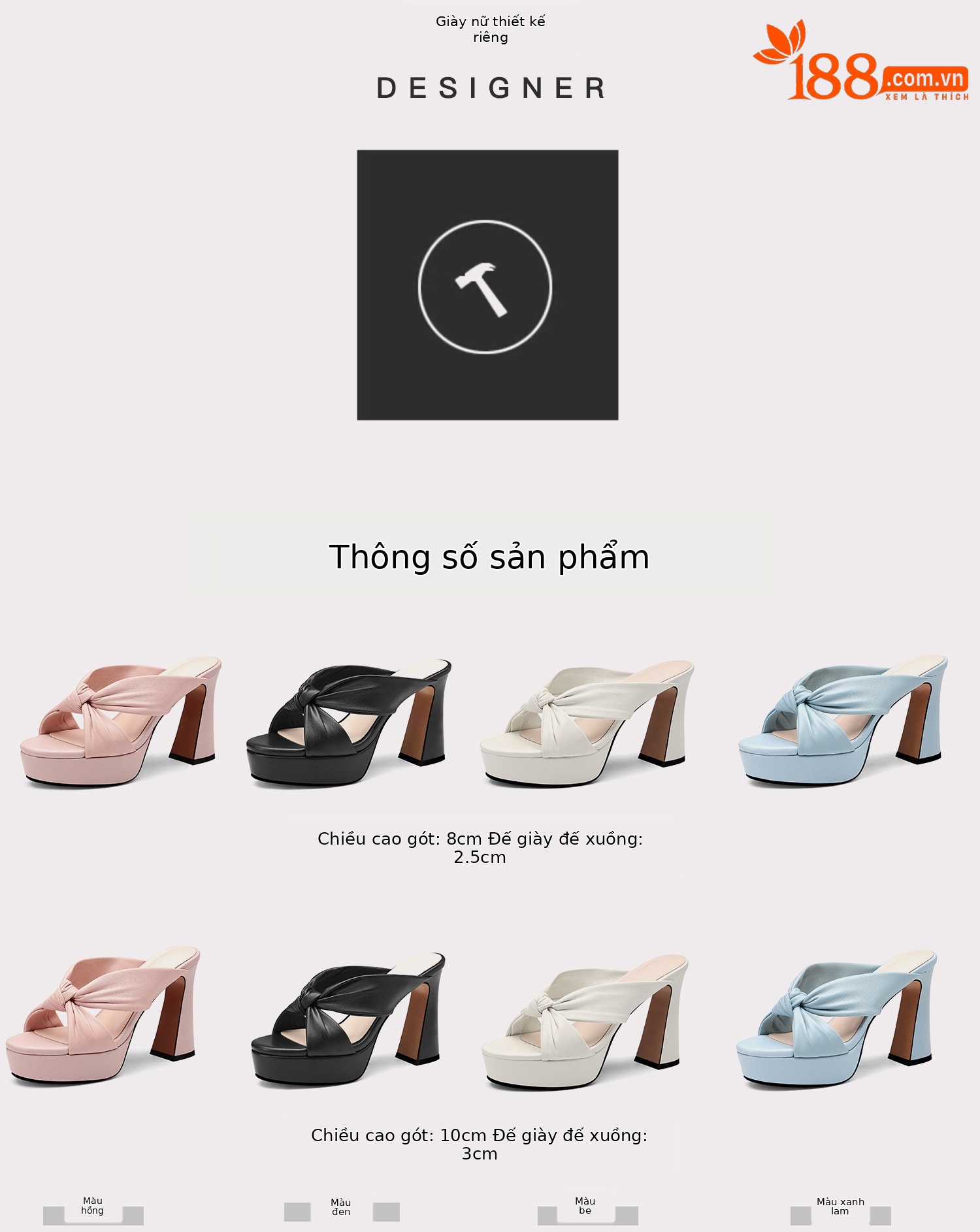 Sandal cao gót nữ mũi hở da cừu mềm, đế xuồng platform, gót vuông 8-10cm, nơ bướm — Hồng 8cm, Xanh da trời 10cm, Hồng 10cm, Trắng kem 8cm chi tiết 1