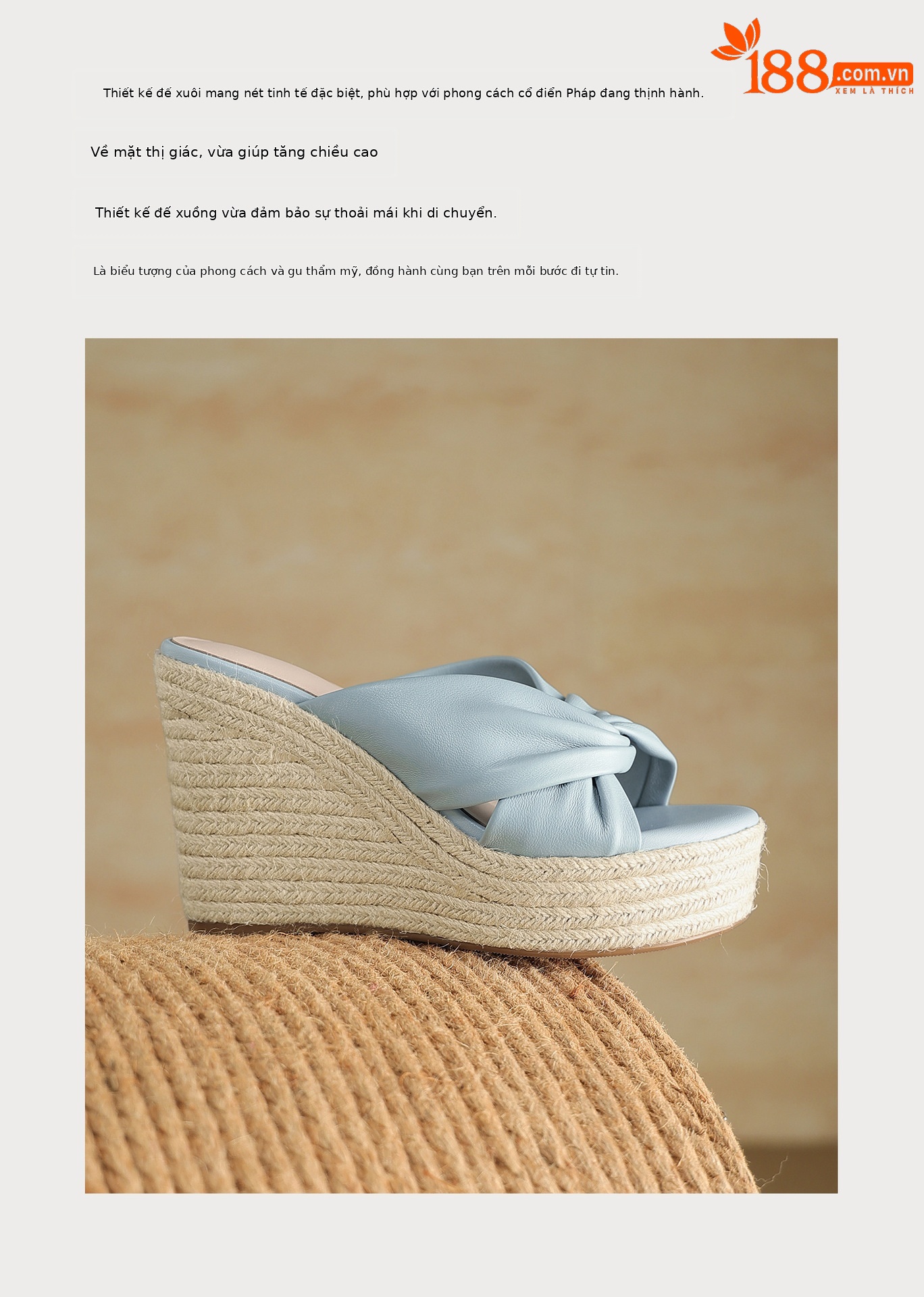 Sandal cao gót nữ quai chéo hở mũi đế xuồng bện cói gót 9 cm — màu thiên thanh, màu hồng chi tiết 4
