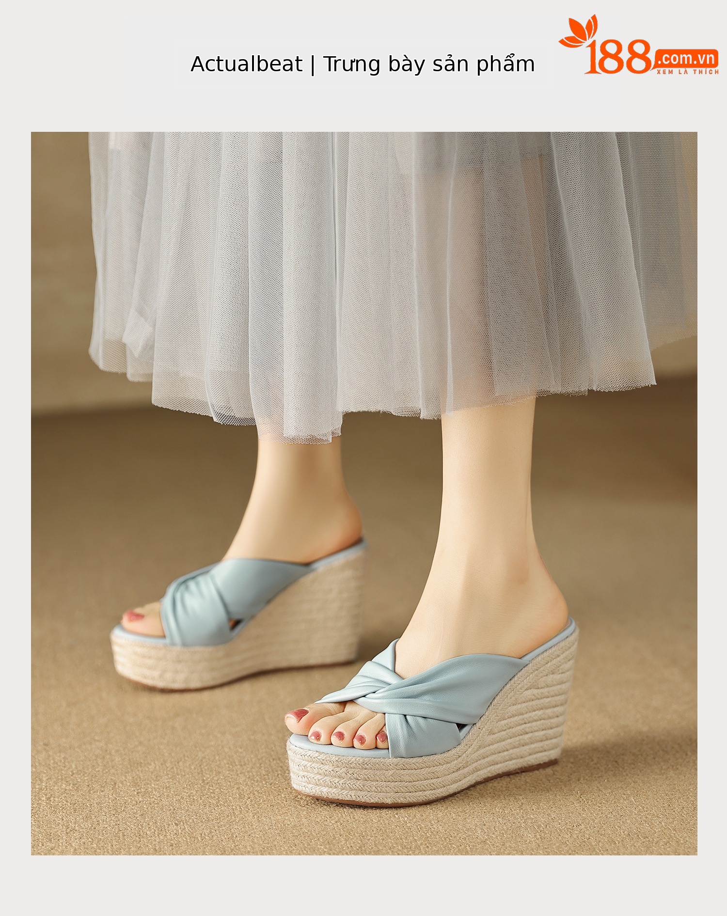 Sandal cao gót nữ quai chéo hở mũi đế xuồng bện cói gót 9 cm — màu thiên thanh, màu hồng chi tiết 9
