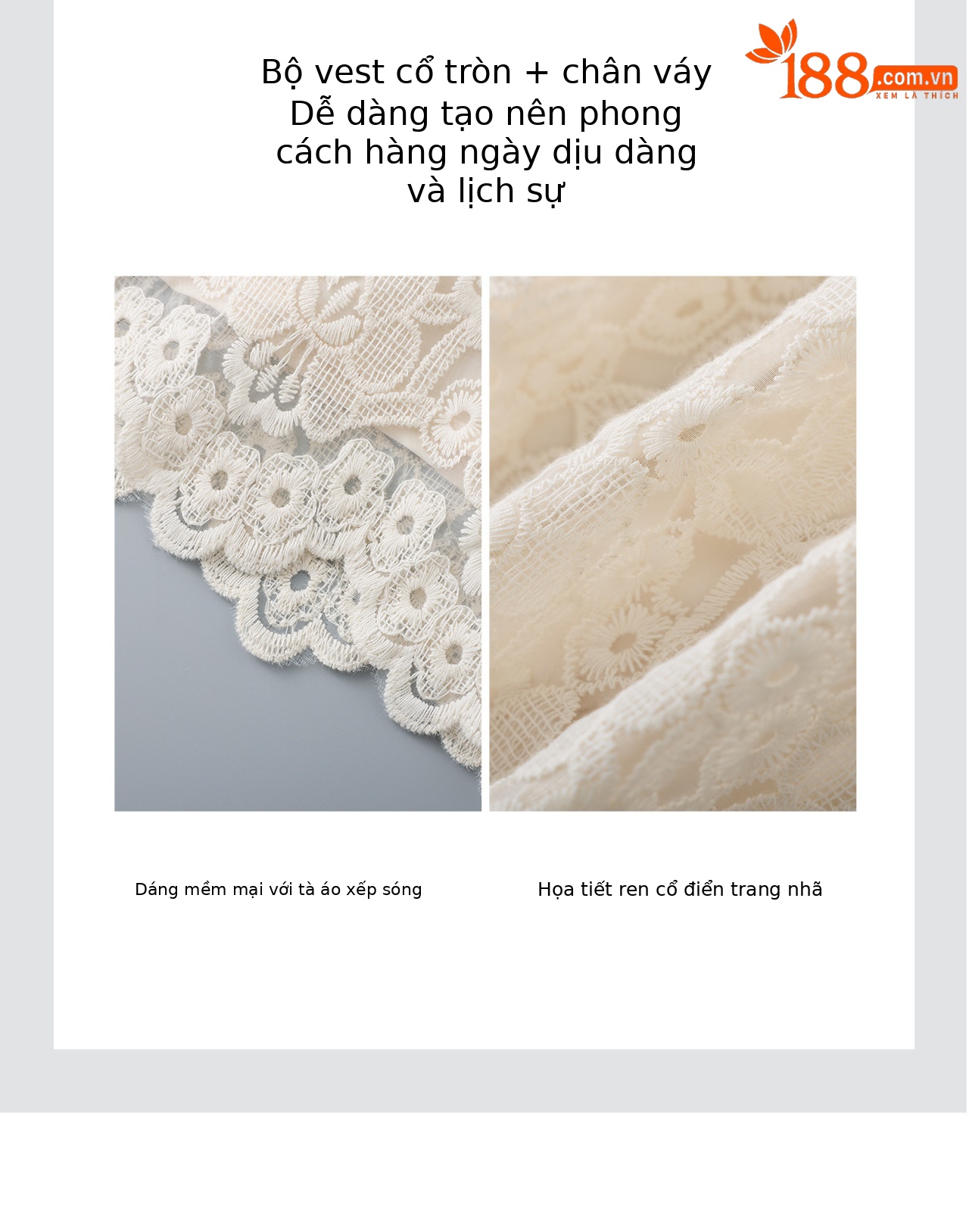 Bộ áo ren thêu tay ngắn + chân váy midi thắt eo mùa hè — màu mơ chi tiết 9
