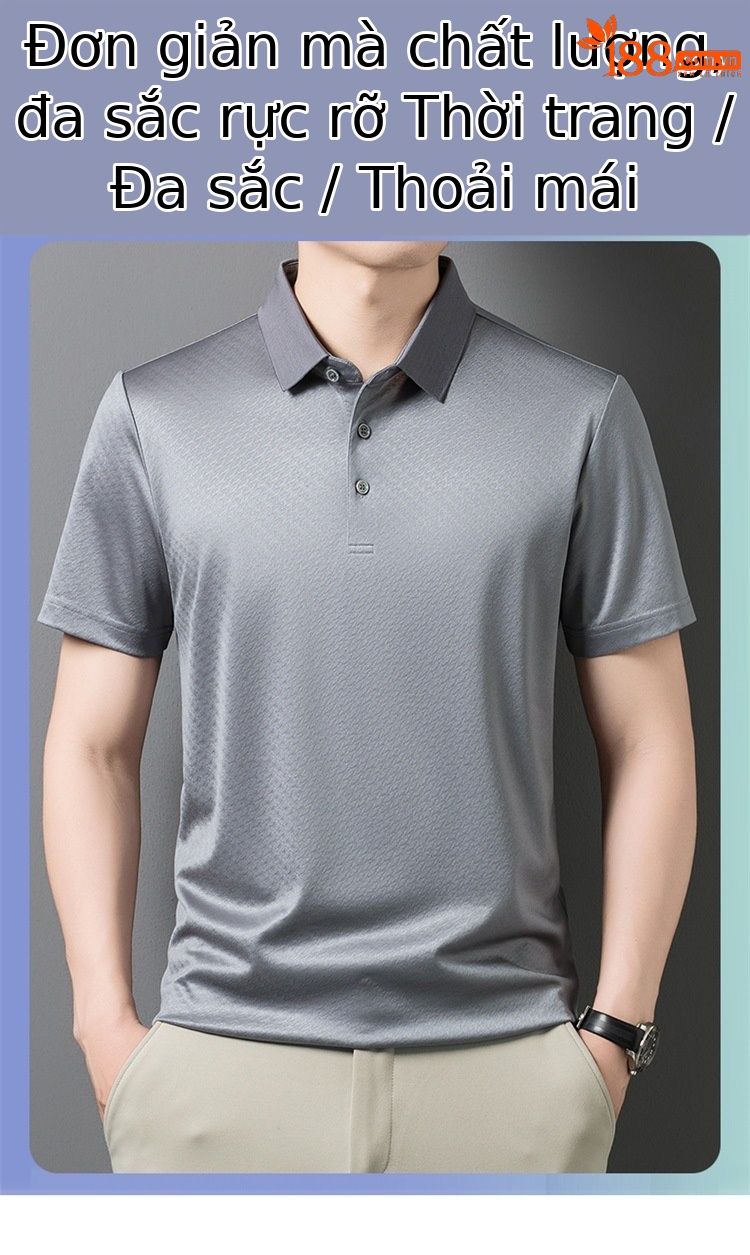 Áo polo nam tay ngắn lụa Mulberry cổ bẻ cao cấp — Xám 9651 chi tiết 1