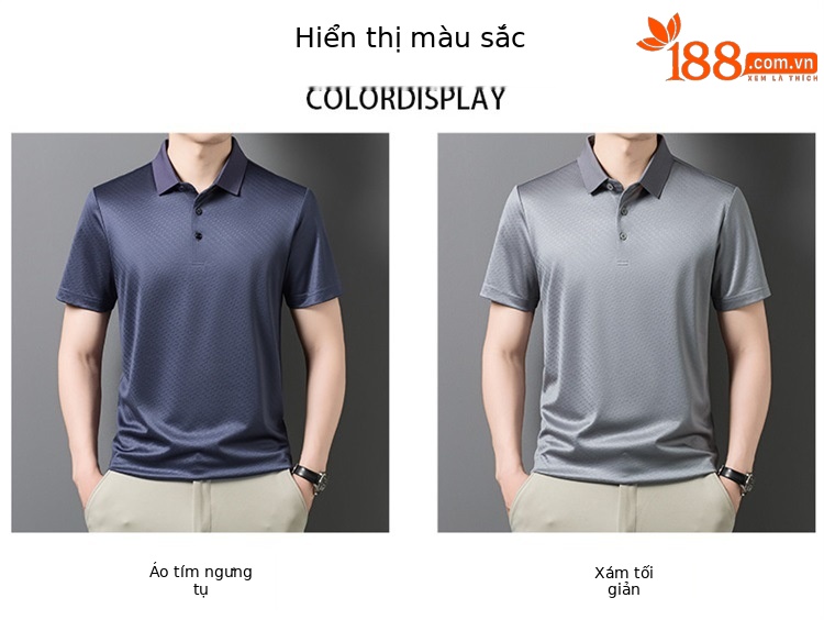 Áo polo nam tay ngắn lụa Mulberry cổ bẻ cao cấp — Xám 9651 chi tiết 6