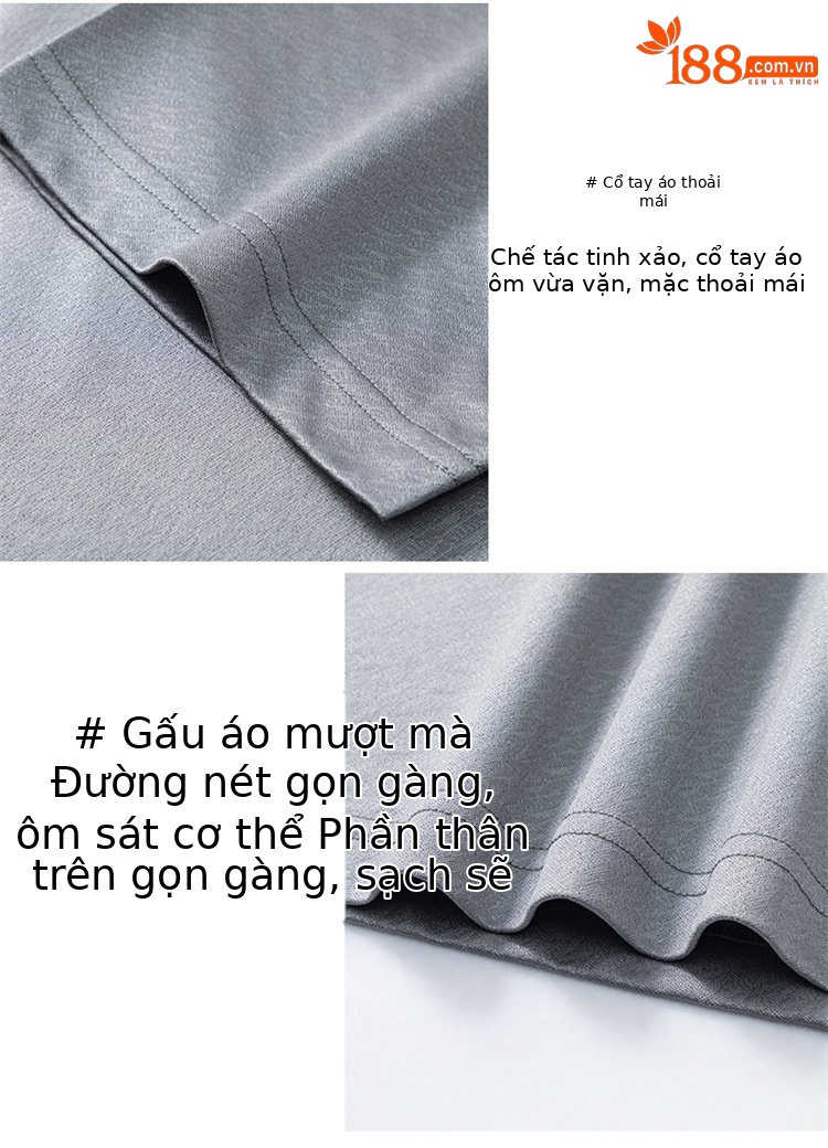 Áo polo nam tay ngắn lụa Mulberry cổ bẻ cao cấp — Xám 9651 chi tiết 8