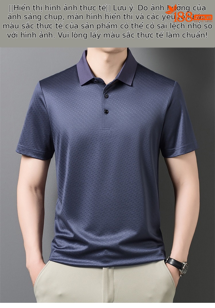 Áo polo nam tay ngắn lụa Mulberry cổ bẻ cao cấp — Xám 9651 chi tiết 9