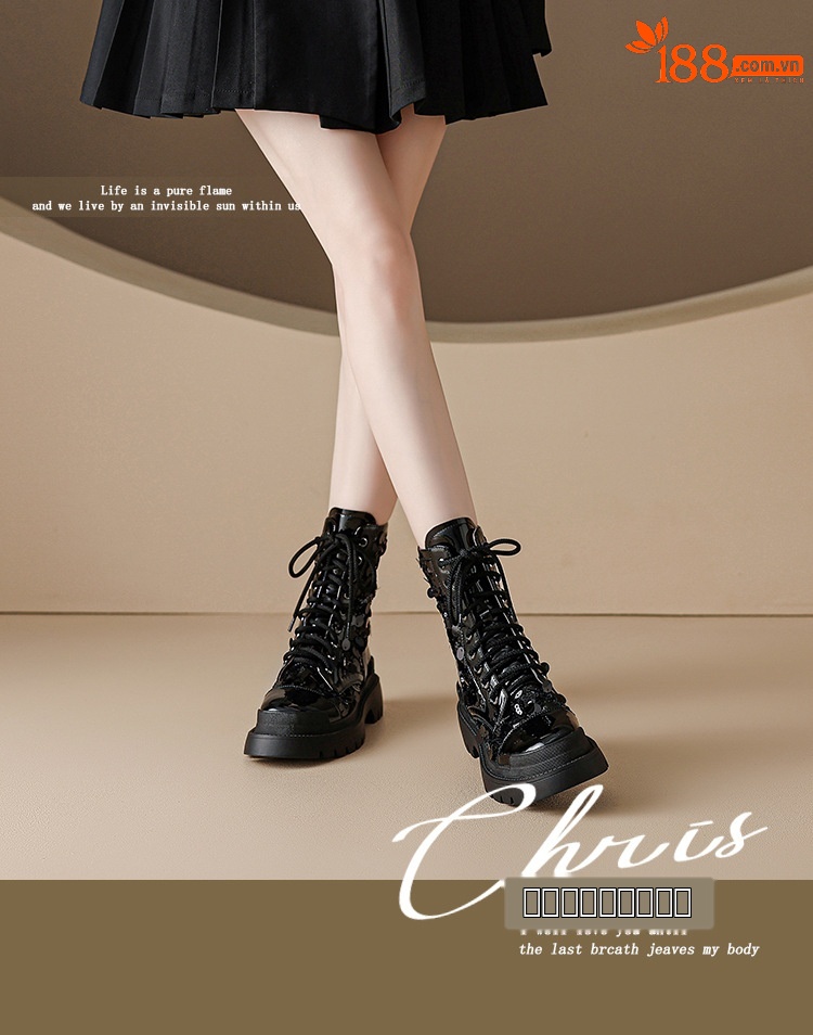 Boot nữ cổ thấp hở mũi dây buộc đế platform cao 5 cm màu bạc sequin — màu đen, bạc chi tiết 2