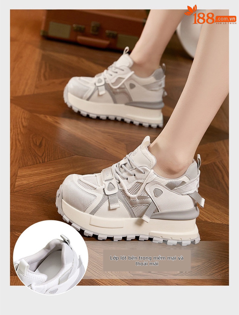 Giày sneaker nữ chạy bộ mesh thoáng khí đế dày Dexun 2026 — Lưới đơn hồng, Lưới đơn xanh, Lưới đơn xám chi tiết 5