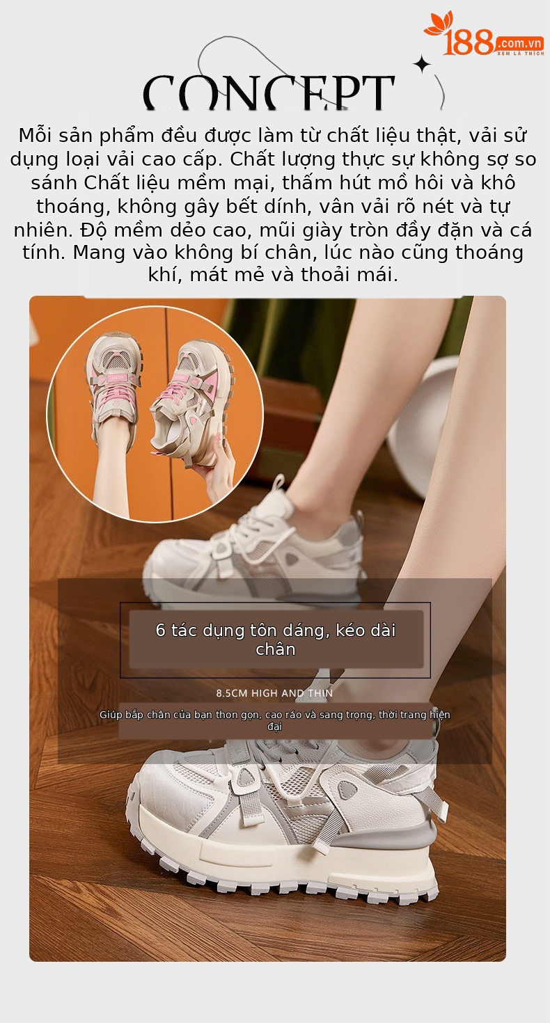 Giày sneaker nữ chạy bộ mesh thoáng khí đế dày Dexun 2026 — Lưới đơn hồng, Lưới đơn xanh, Lưới đơn xám chi tiết 9