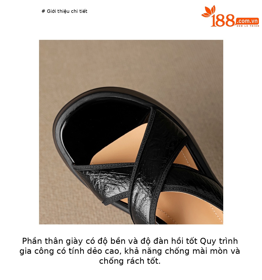 Sandal nữ đế xuồng cao gót 6cm mũi hở phong cách La Mã da thật — màu đen, màu xanh hồ chi tiết 5