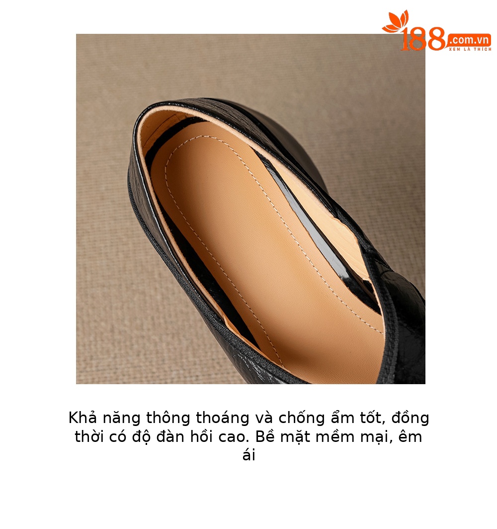 Sandal nữ đế xuồng cao gót 6cm mũi hở phong cách La Mã da thật — màu đen, màu xanh hồ chi tiết 8