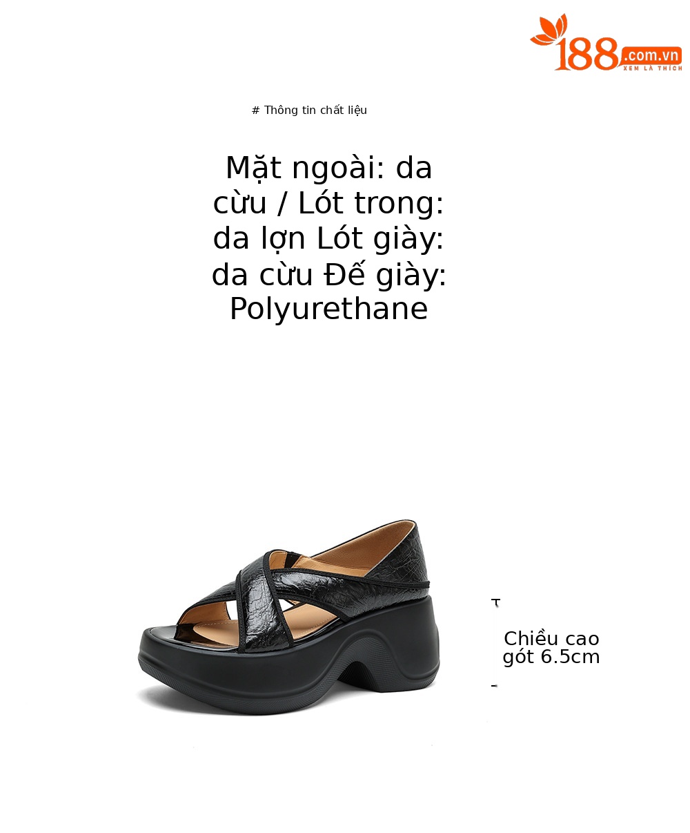 Sandal nữ đế xuồng cao gót 6cm mũi hở phong cách La Mã da thật — màu đen, màu xanh hồ chi tiết 3
