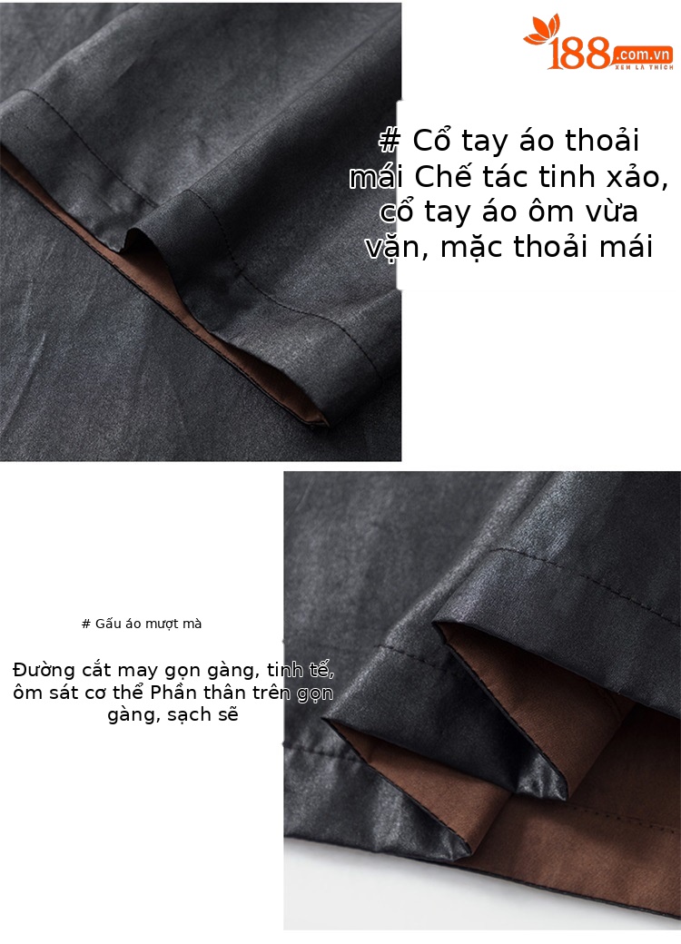 Áo polo nam tay ngắn lụa Mulberry jacquard ve áo satin — Da đen 8885 chi tiết 6