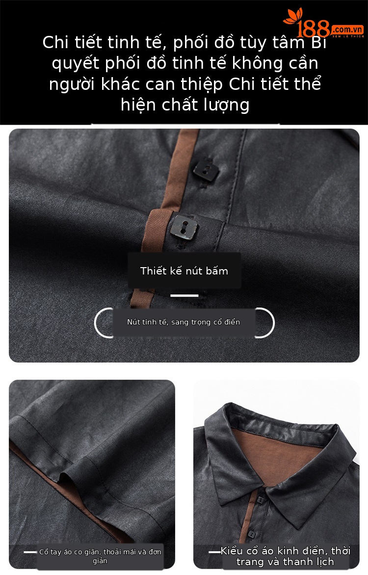 Áo polo nam tay ngắn lụa Mulberry jacquard ve áo satin — Da đen 8885 chi tiết 4