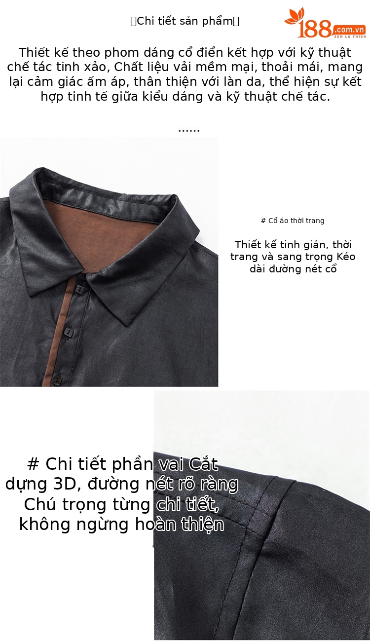 Áo polo nam tay ngắn lụa Mulberry jacquard ve áo satin — Da đen 8885 chi tiết 5