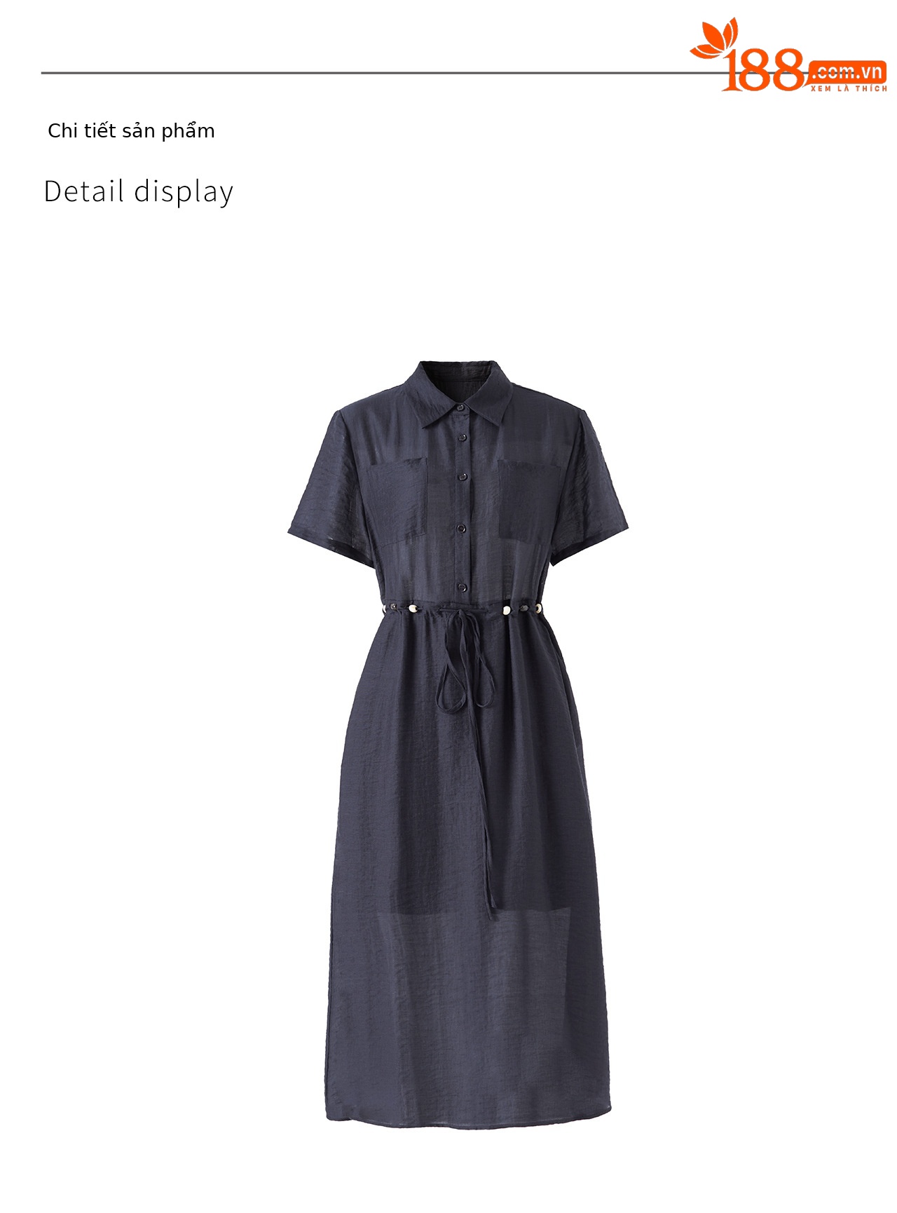 Đầm sơ mi nữ dáng suông chất liệu linen phối cườm nhẹ — màu xanh navy chi tiết 21