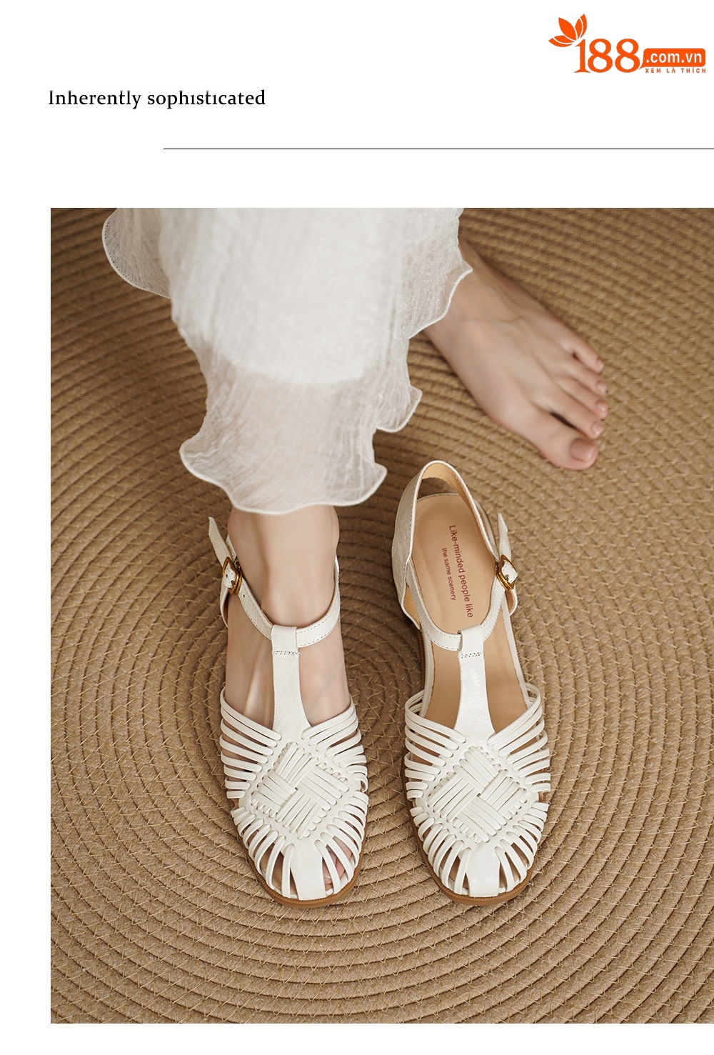 Sandal nữ quai ngang T-clasp gót thấp 4 cm phong cách vintage dệt rỗng — đen chi tiết 2