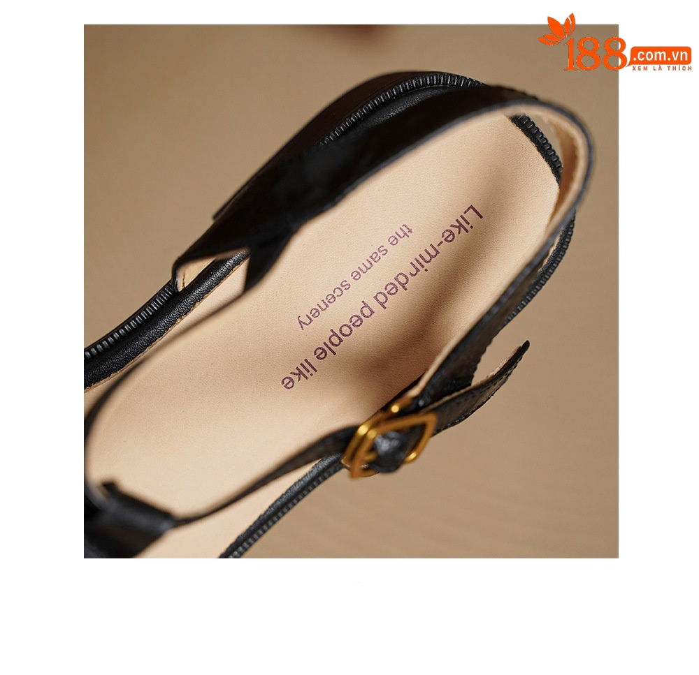 Sandal nữ quai ngang T-clasp gót thấp 4 cm phong cách vintage dệt rỗng — đen chi tiết 21