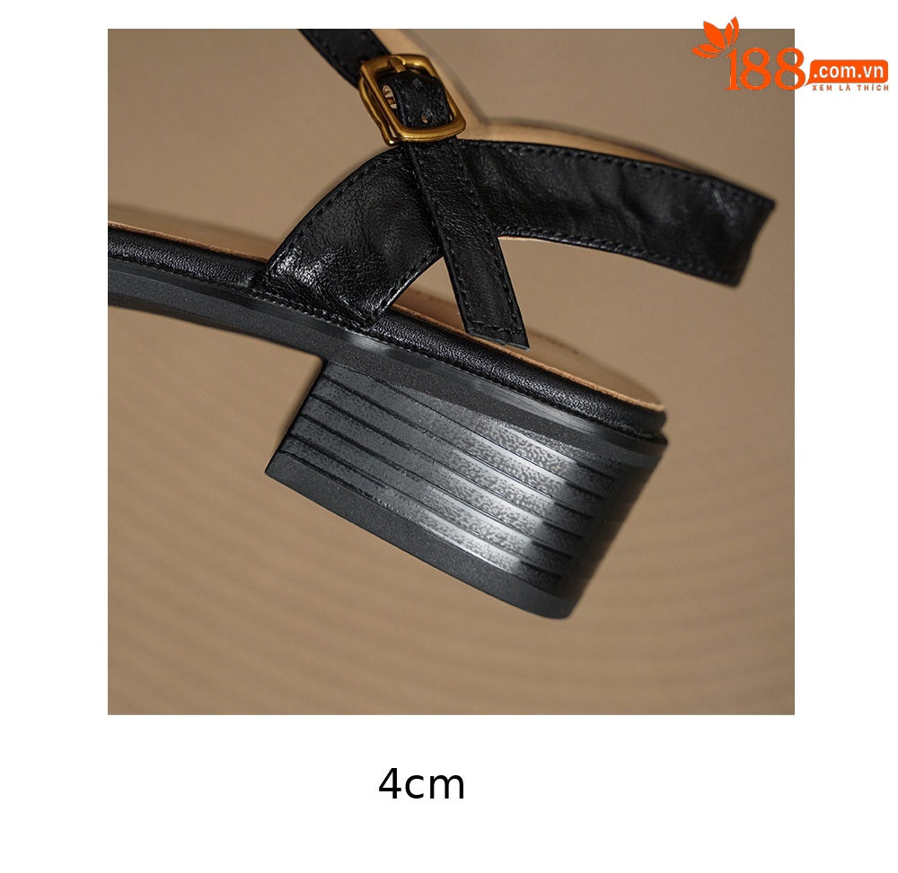 Sandal nữ quai ngang T-clasp gót thấp 4 cm phong cách vintage dệt rỗng — đen chi tiết 22