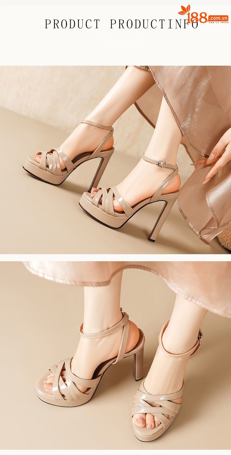 Sandal cao gót nữ hở mũi quai mảnh đan chữ một, gót 13 cm — màu trắng ngà chi tiết 4