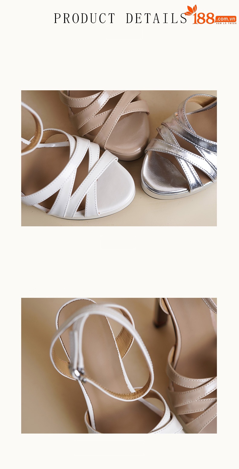 Sandal cao gót nữ hở mũi quai mảnh đan chữ một, gót 13 cm — màu trắng ngà chi tiết 11