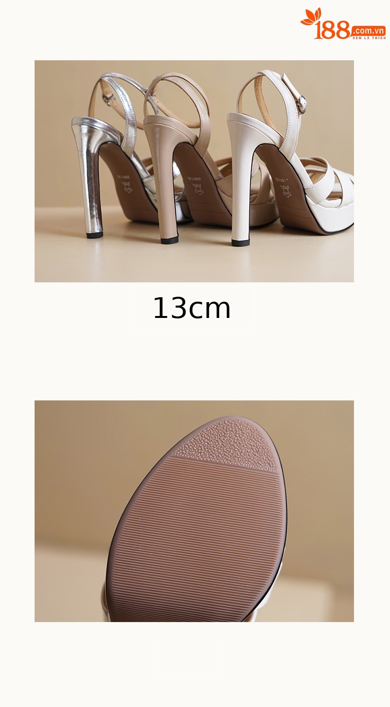 Sandal cao gót nữ hở mũi quai mảnh đan chữ một, gót 13 cm — màu trắng ngà chi tiết 12
