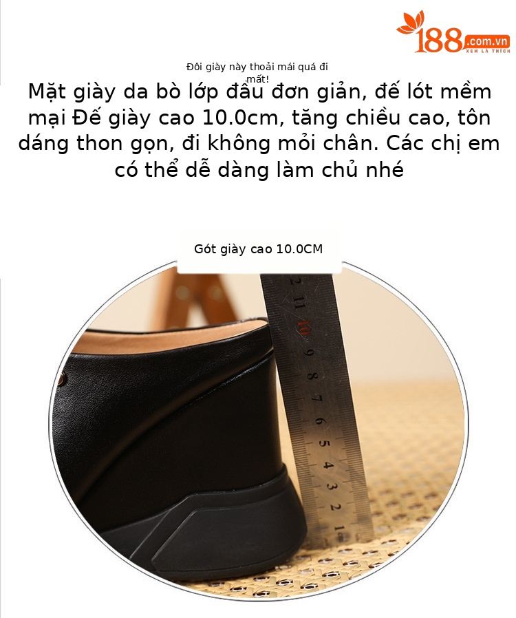 Mule nữ da thật mũi nhọn gót chéo 5 cm, phong cách Hàn Quốc 2026 — màu đen, màu trắng chi tiết 2