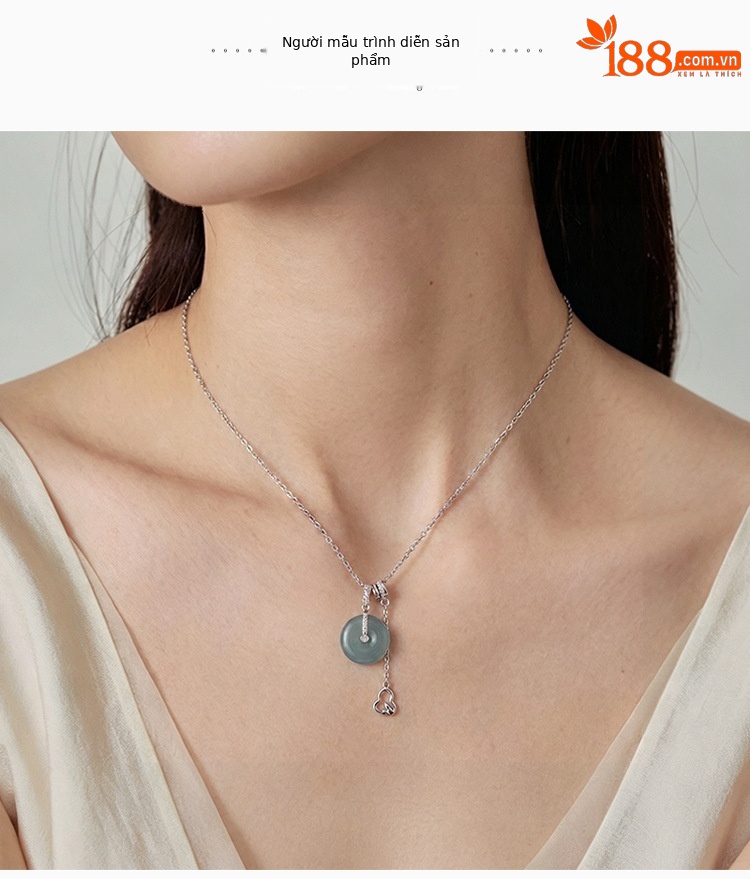 Dây chuyền bạc S925 mặt ngọc bích tự nhiên hình khóa an toàn — Bộ chuỗi chi tiết 4