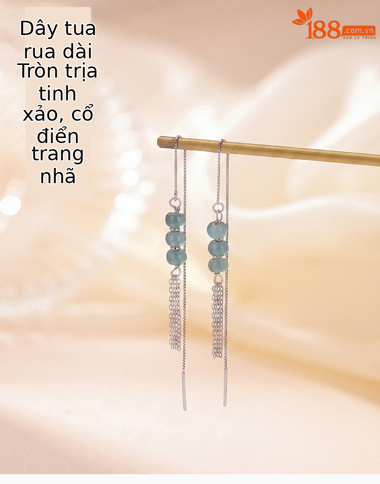 Khuyên tai dây bạc S925 đính ngọc bích tự nhiên phong cách tân cổ điển — Một đôi khuyên tai dạng dây chi tiết 1