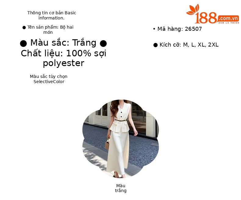 Bộ váy hai mảnh gồm áo vest không tay thắt dây eo và chân váy midi phối cùng tông — màu trắng chi tiết 6