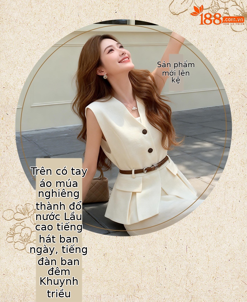 Bộ váy hai mảnh gồm áo vest không tay thắt dây eo và chân váy midi phối cùng tông — màu trắng chi tiết 9