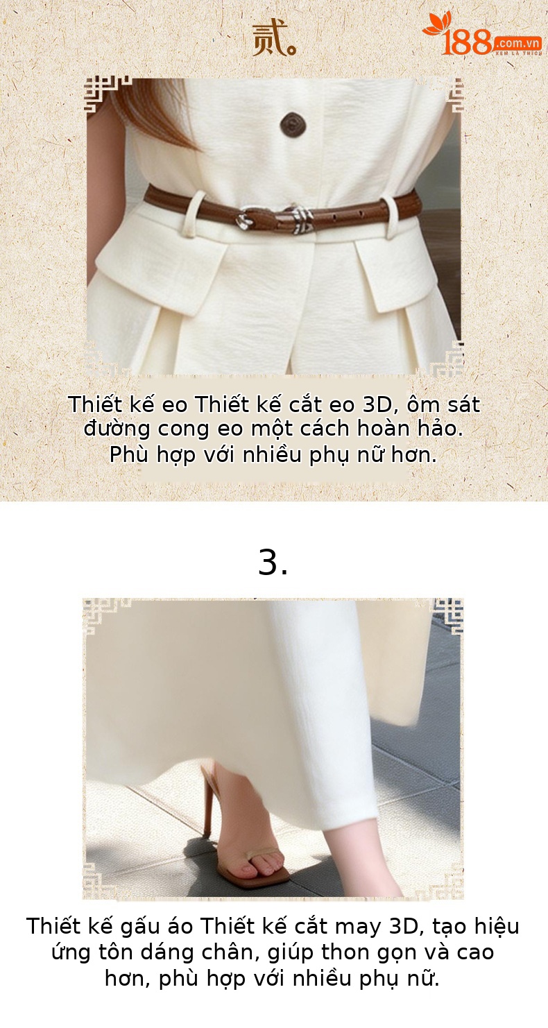 Bộ váy hai mảnh gồm áo vest không tay thắt dây eo và chân váy midi phối cùng tông — màu trắng chi tiết 14