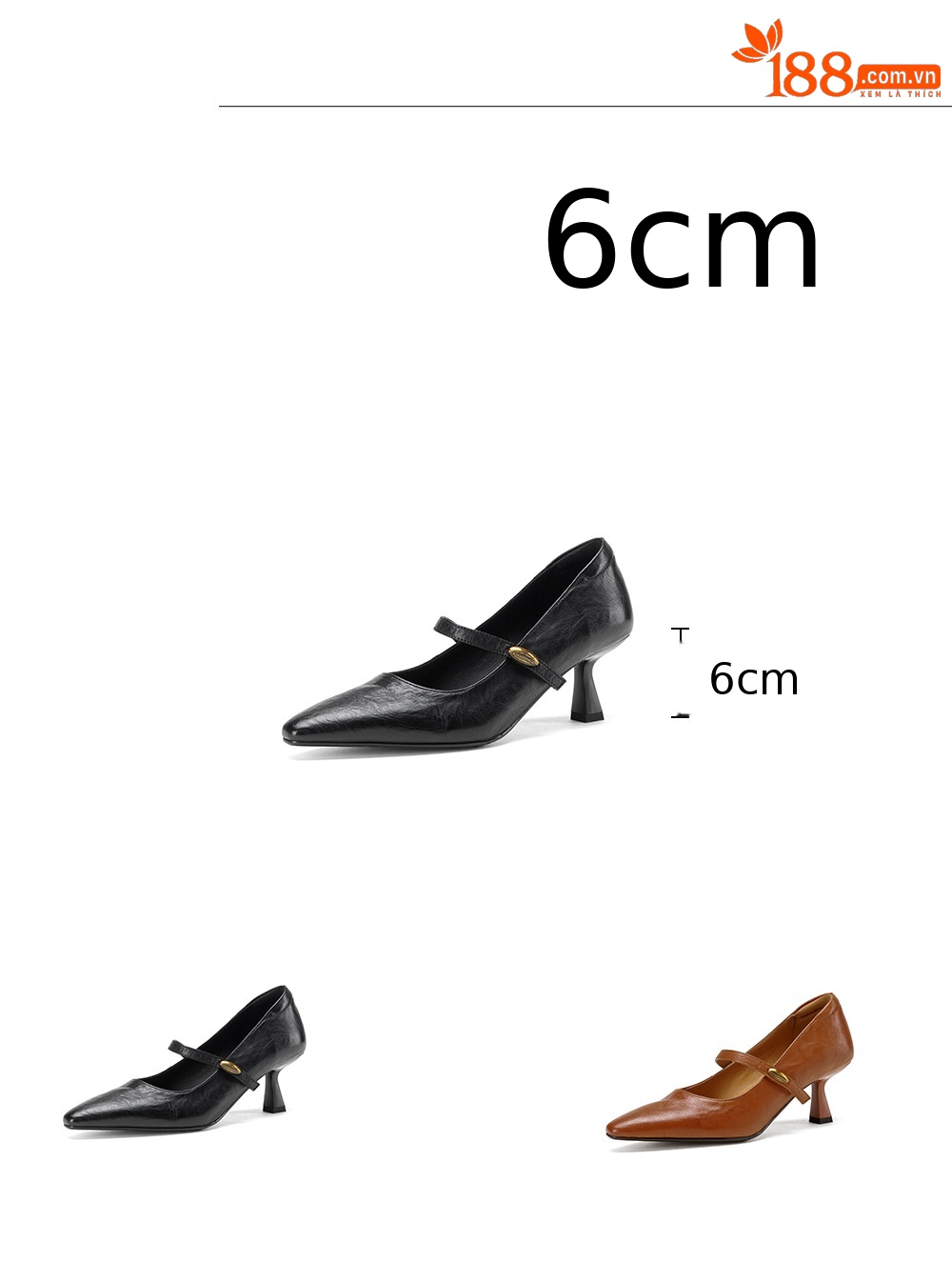 Giày Mary Jane cao gót nữ mũi vuông quai ngang gót nhọn 5.5 cm — màu nâu chi tiết 5