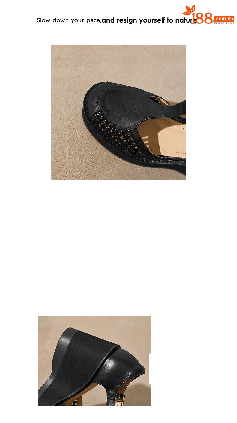 Sandal nữ cao gót đế dày 9,5 cm quai ngang khóa T — đen chi tiết 2
