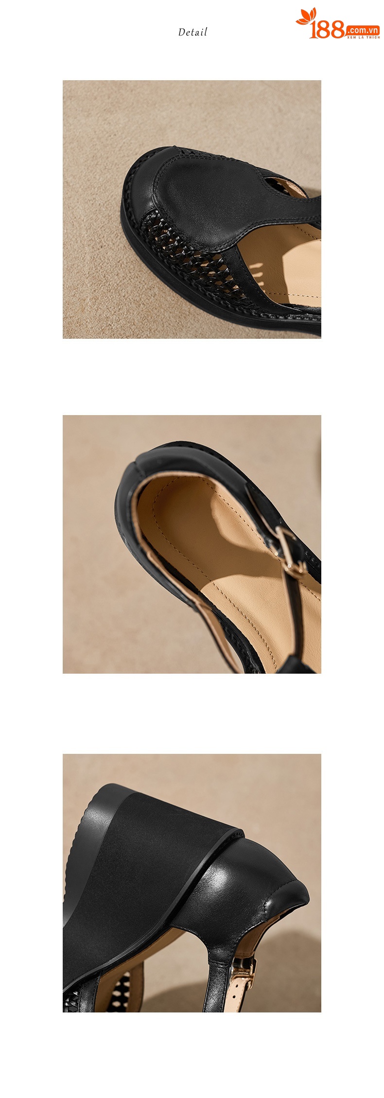 Sandal nữ cao gót đế dày 9,5 cm quai ngang khóa T — đen chi tiết 12