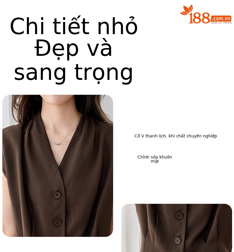 Bộ vest nữ hai dây phối quần ống rộng — màu kaki, màu trắng ngà, màu cà phê chi tiết 6