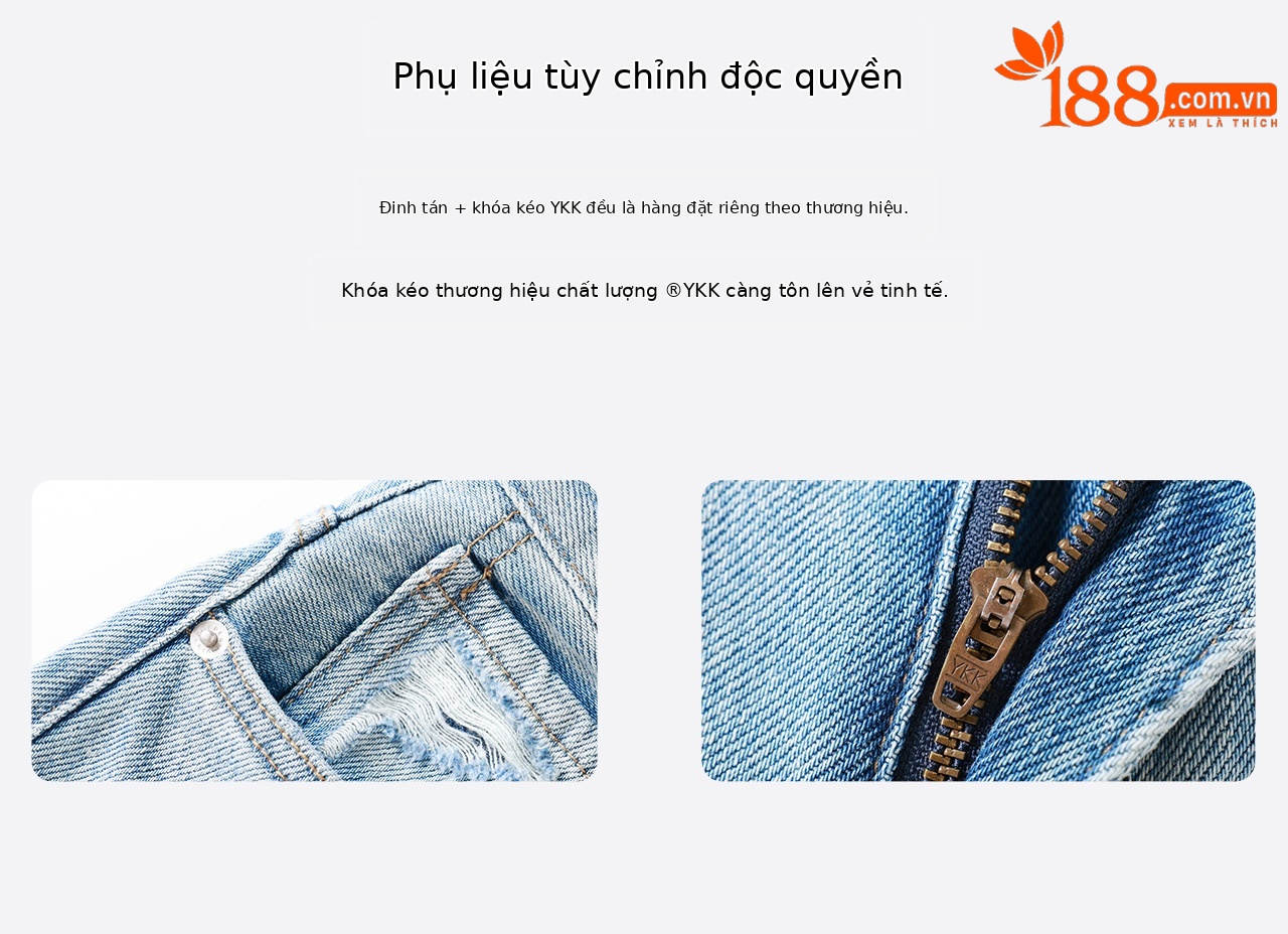 Quần jean nữ ống rộng cạp cao chất cotton mài trắng phối sequin bướm — xanh lam chi tiết 11