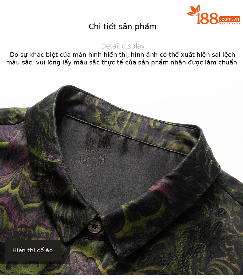 Áo thun nam tay ngắn lụa tơ tằm cao cấp họa tiết vân hương cổ điển — Màu xanh lá cây H187008 chi tiết 13