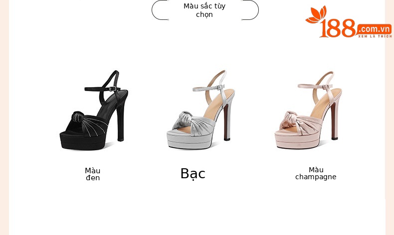 Sandal cao gót nữ lụa tơ tằm mũi hở đính đá gót siêu cao 12 cm — Champagne màu chi tiết 2