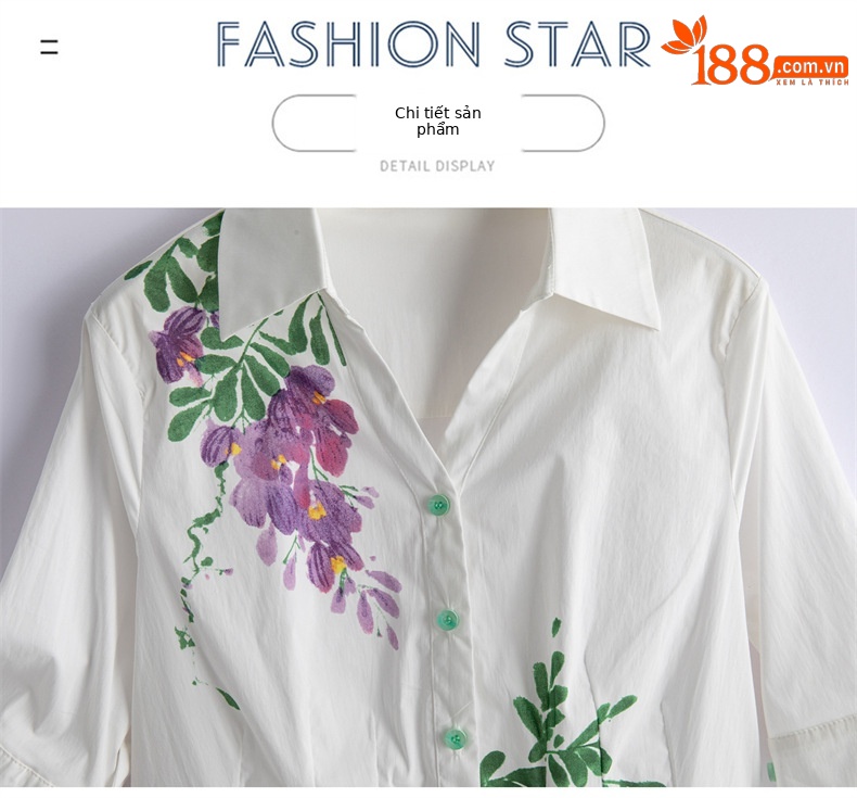 Bộ vest nữ hai mảnh áo sơ mi in họa tiết kết hợp quần ống suông cạp cao — Màu ảnh chi tiết 20