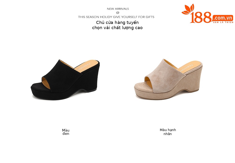 Sandal cao gót nữ đế xuồng 9cm quai ngang hở mũi chất liệu da lộn — màu đen, màu mơ chi tiết 5