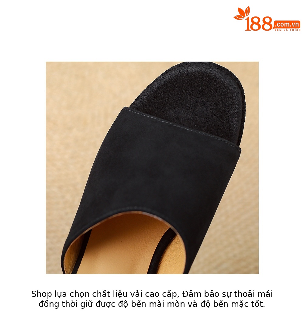 Sandal cao gót nữ đế xuồng 9cm quai ngang hở mũi chất liệu da lộn — màu đen, màu mơ chi tiết 19
