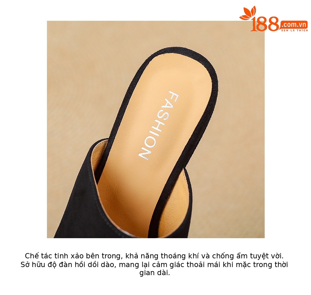 Sandal cao gót nữ đế xuồng 9cm quai ngang hở mũi chất liệu da lộn — màu đen, màu mơ chi tiết 20