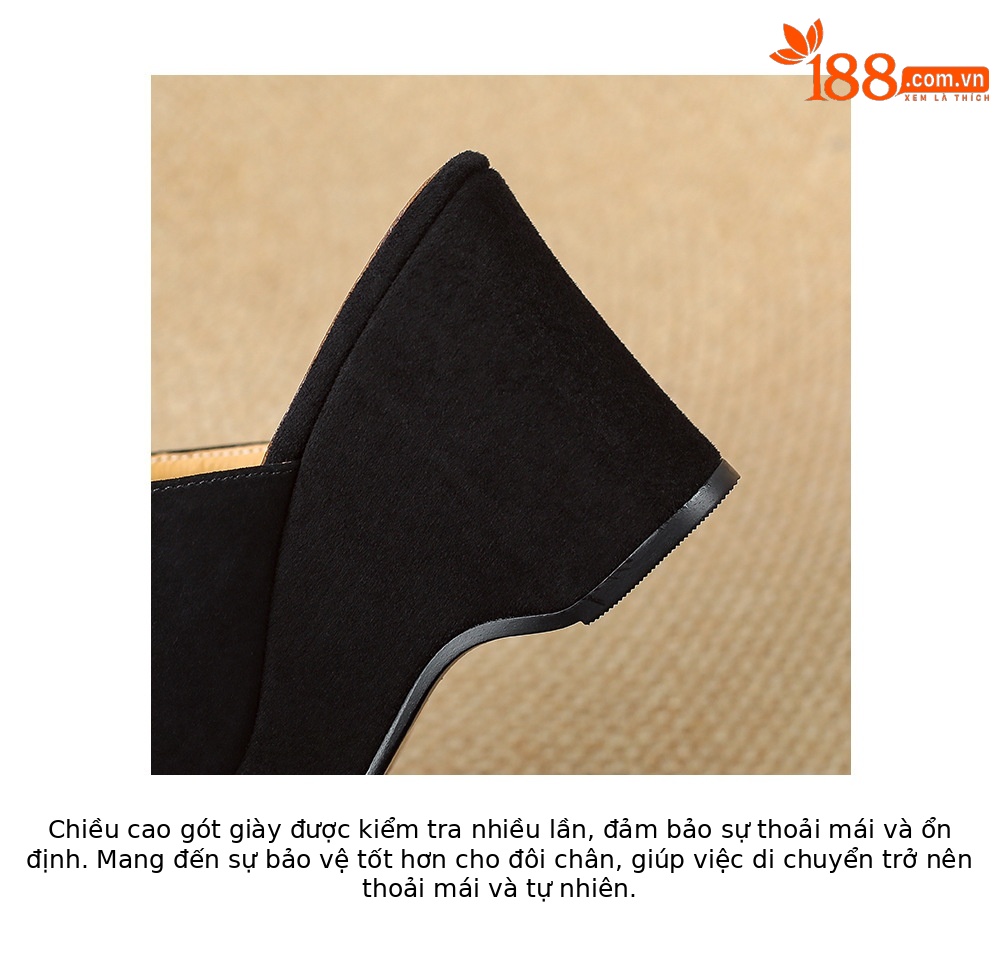 Sandal cao gót nữ đế xuồng 9cm quai ngang hở mũi chất liệu da lộn — màu đen, màu mơ chi tiết 21