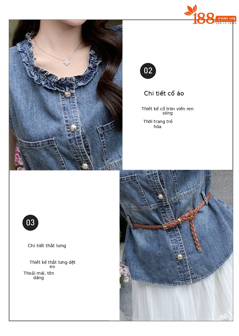 Bộ yếm quần denim không tay kết hợp chân váy ngắn nữ 2 món mùa hè 2026 — Màu ảnh chi tiết 6