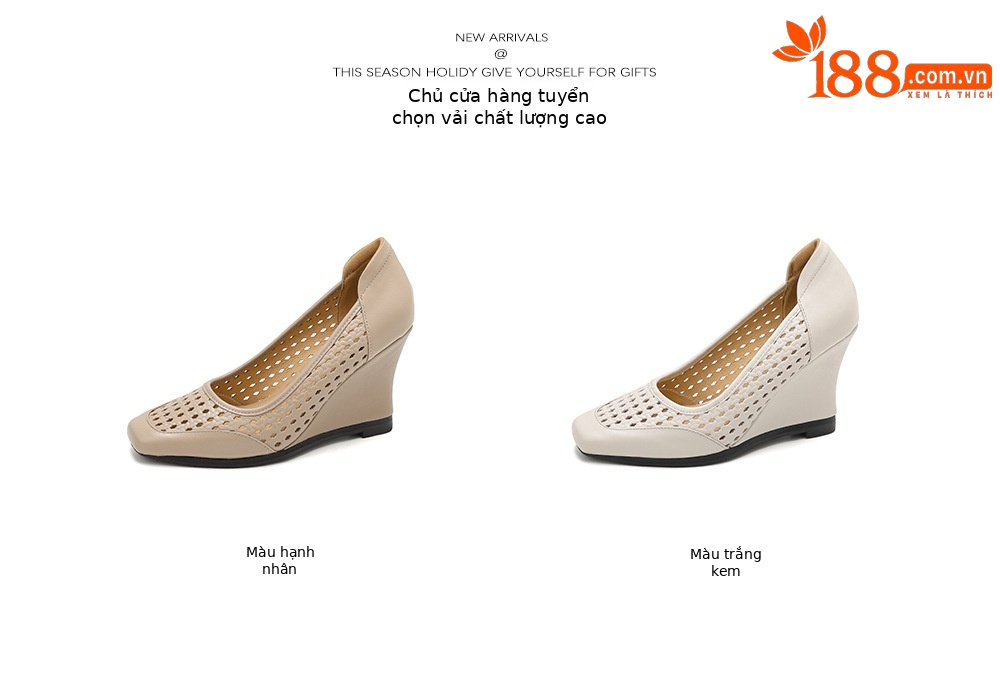 Giày sandal nữ da thật mũi vuông gót xuồng thấp, xỏ chân thoáng khí đi làm — màu trắng ngà, màu mơ chi tiết 4